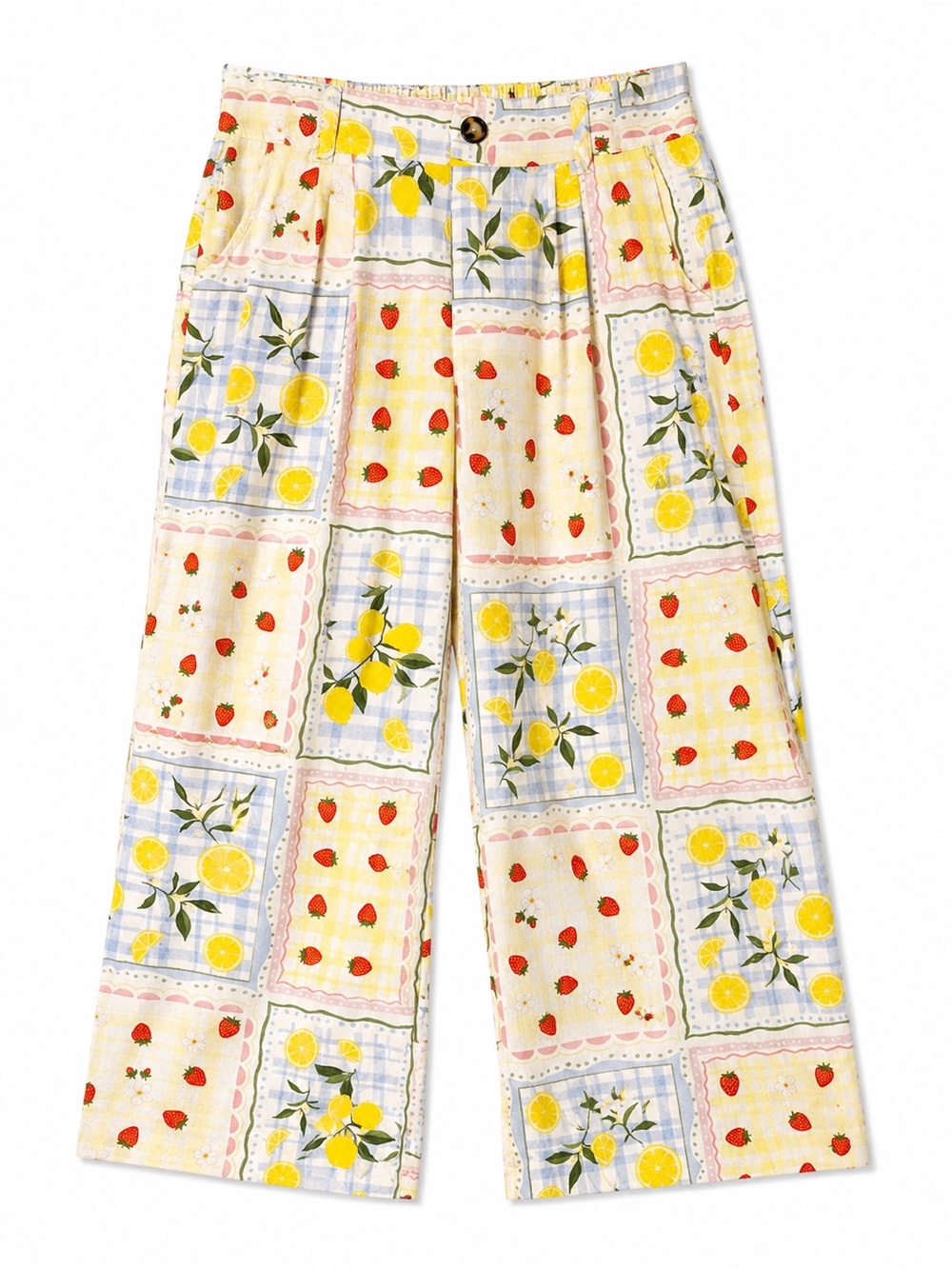 Tuiléa‎ Strawberry Lemon Print Linen Blend Wide Leg Pants Cottagecore 
Medium
